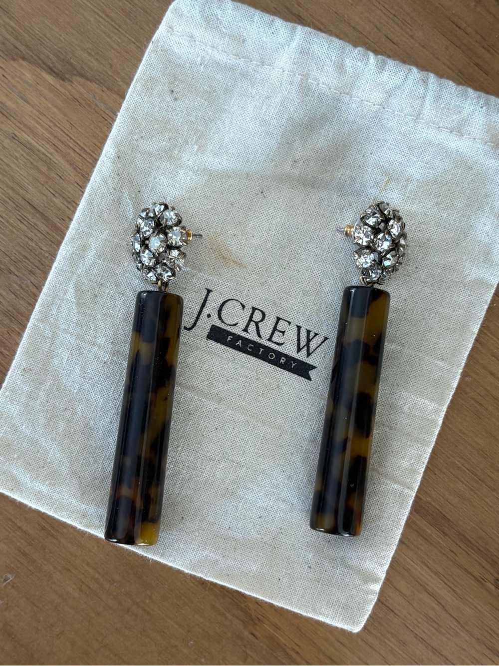 J. Crew Factory Tortoiseshell Bar Drop Earrings with Crystal Clusters